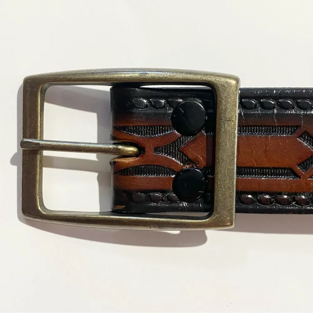 Vintage Hand Stained Latitan Tooled Leather Belt Women's Size 34 Western Cowgirl
